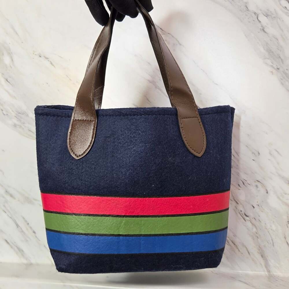 Roberta di Camerino Blue Wool Felt Tote Bag Faux Leather Handles Small - Picture 7 of 8